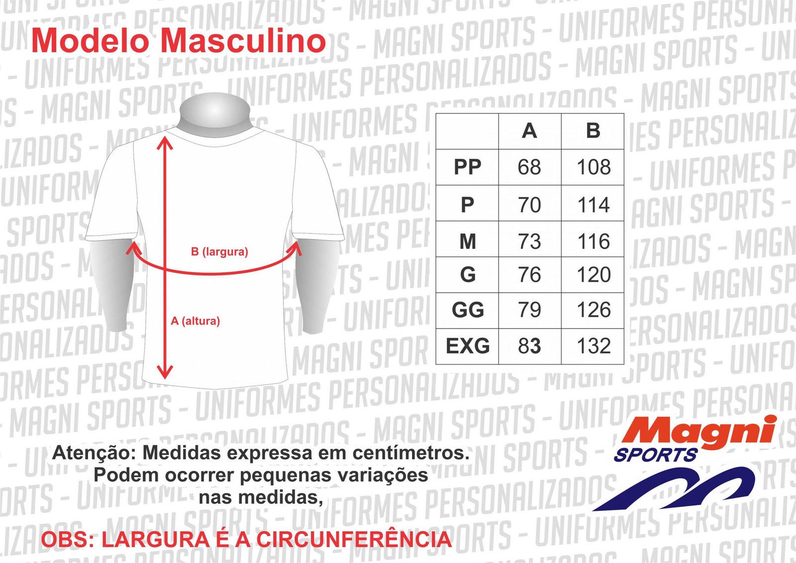 Medidas de Uniformes Esportivos Personalizados - Tamanhos de